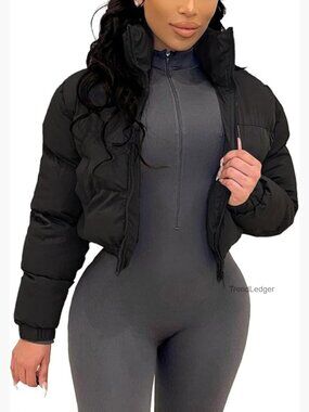 Cropped Puffer Jacket Zip Up Winter Short Quilted Bubble Coat